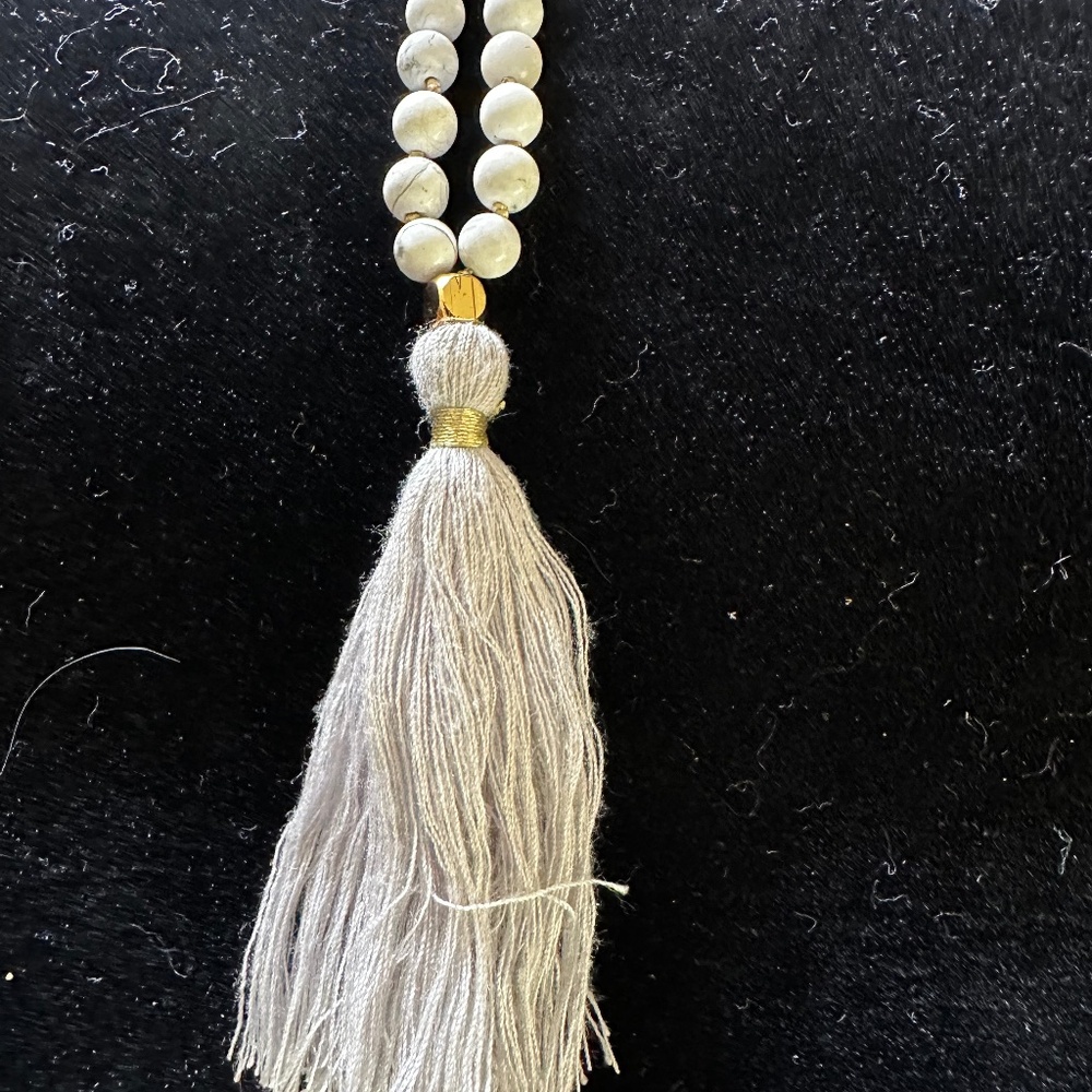 Howlite Mala Bead Necklace with Tassel